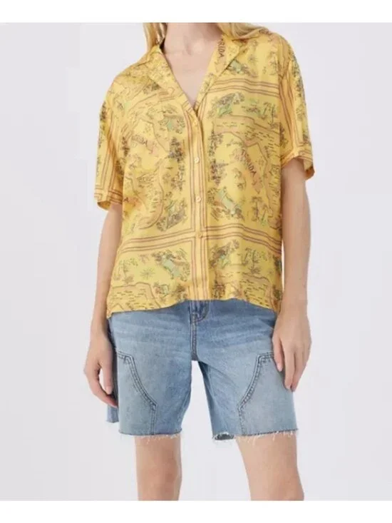 Urban Outfitters UO Gardenia Map Florida Souvenir Button Down Top Shirt Small - Picture 2 of 10